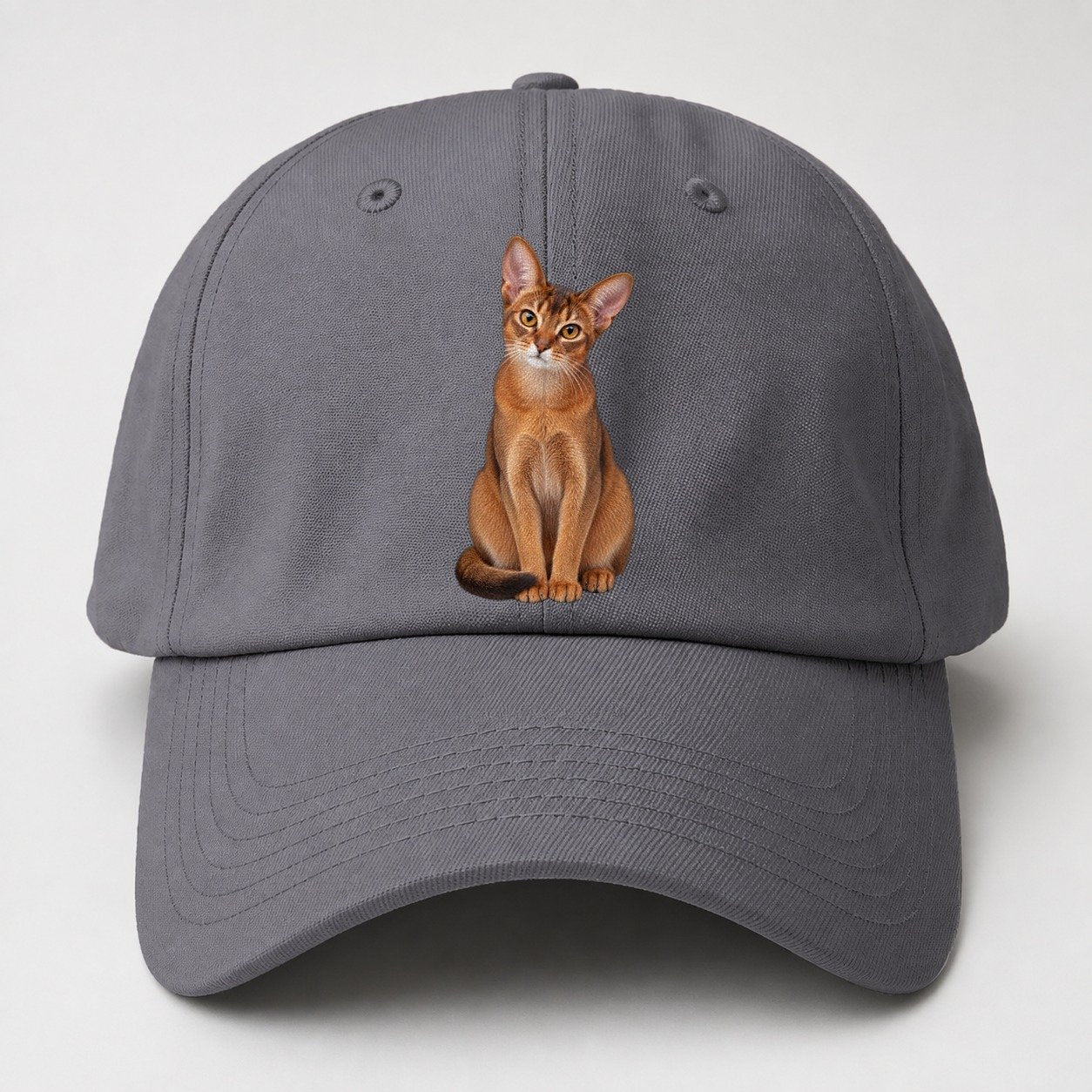 Abyssinian Seated Portrait Realistic Cat Portrait Baseball Cap – Grey