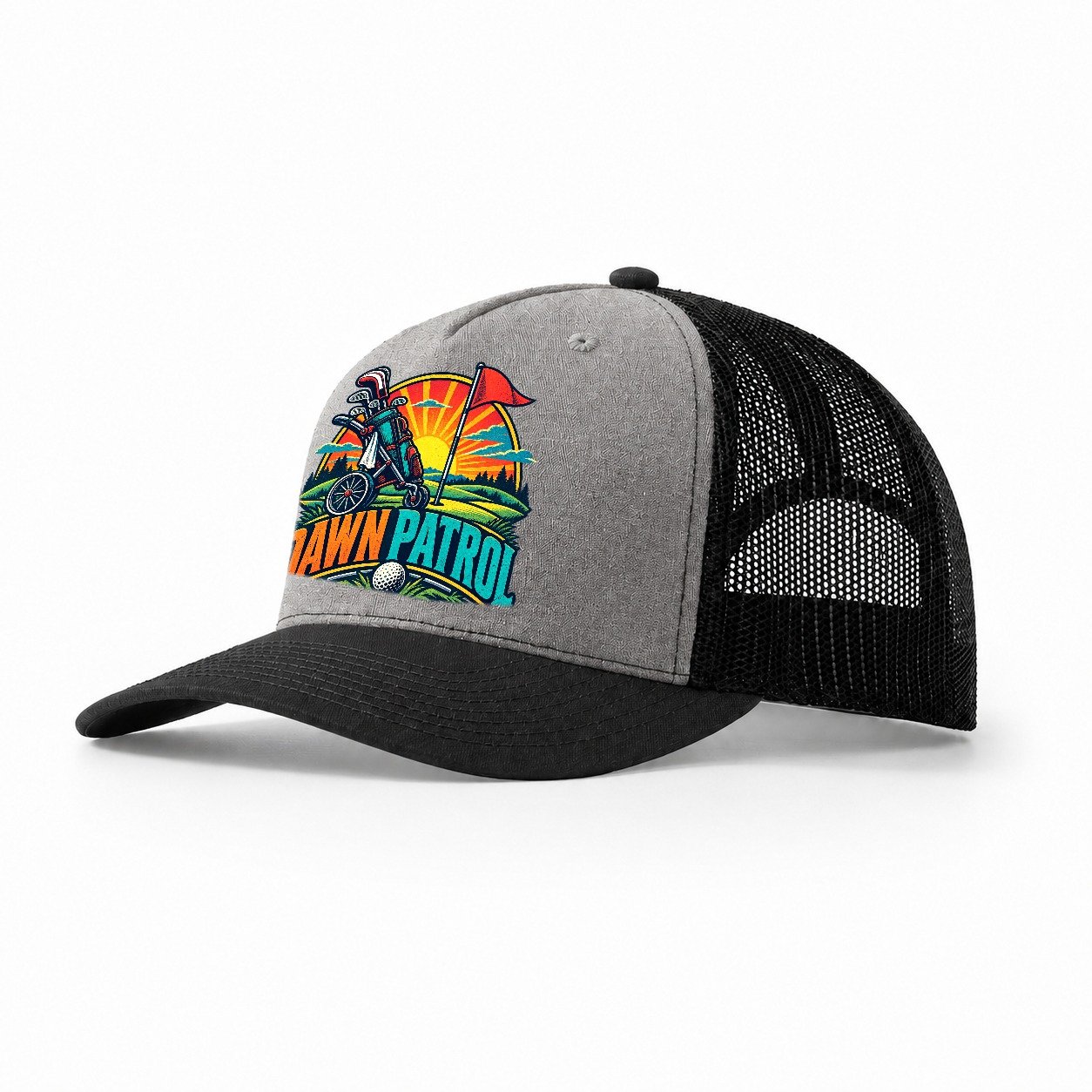 Dawn Patrol Golf Life Trucker Hat – Grey Black