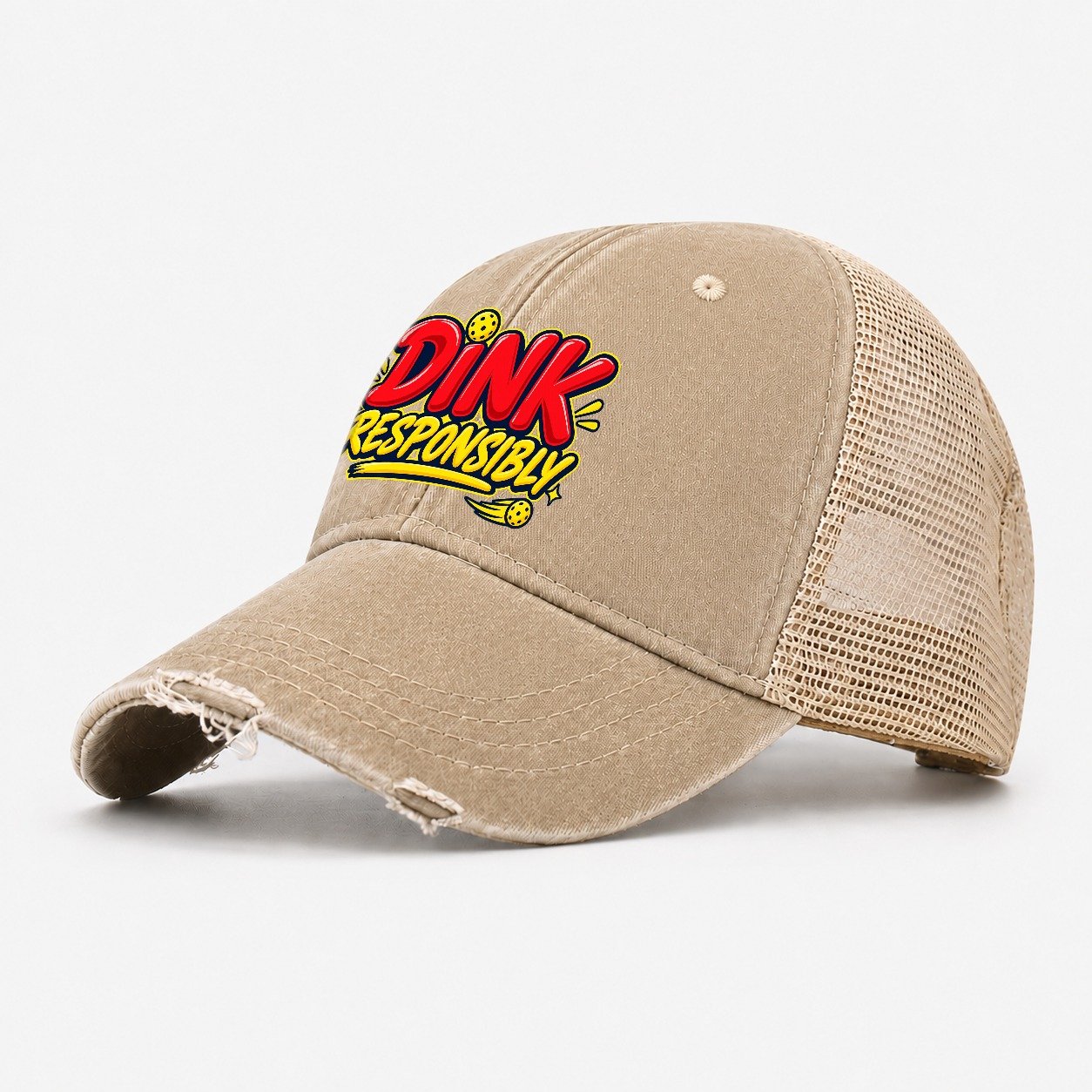 Dink Responsibly Pickleball Life Washed Trucker Hat – Khaki