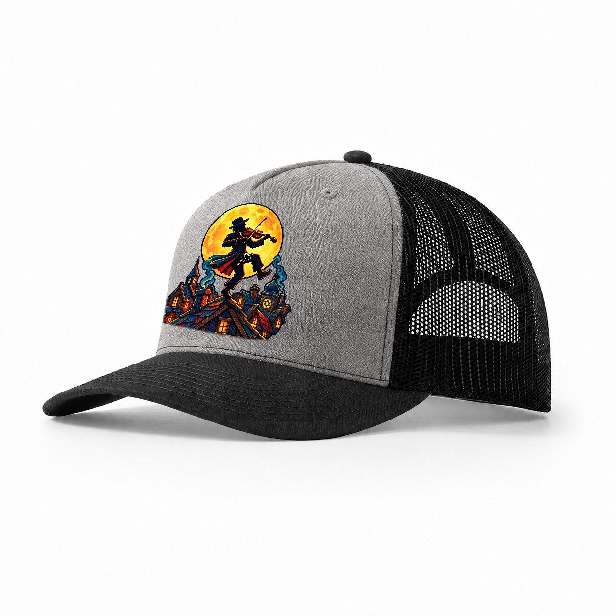 Shtetl Fiddler Roof Judaism Heritage Trucker Hat – Grey Black