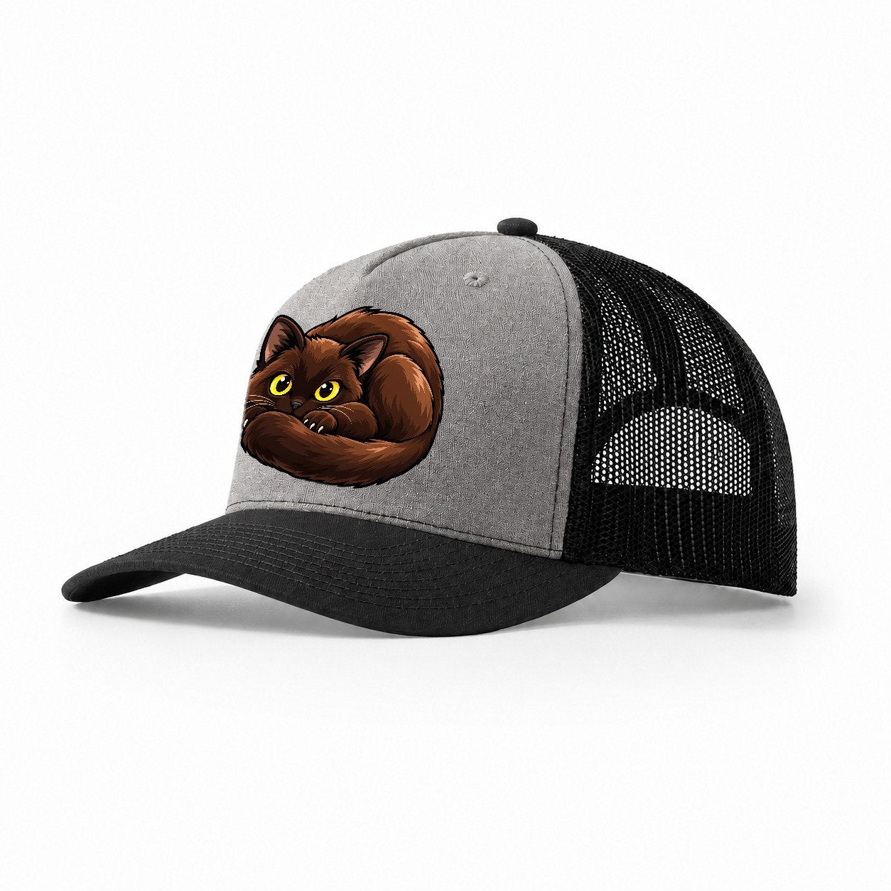 Burmese Curled Peeking Cats Trucker Hat – Grey Black