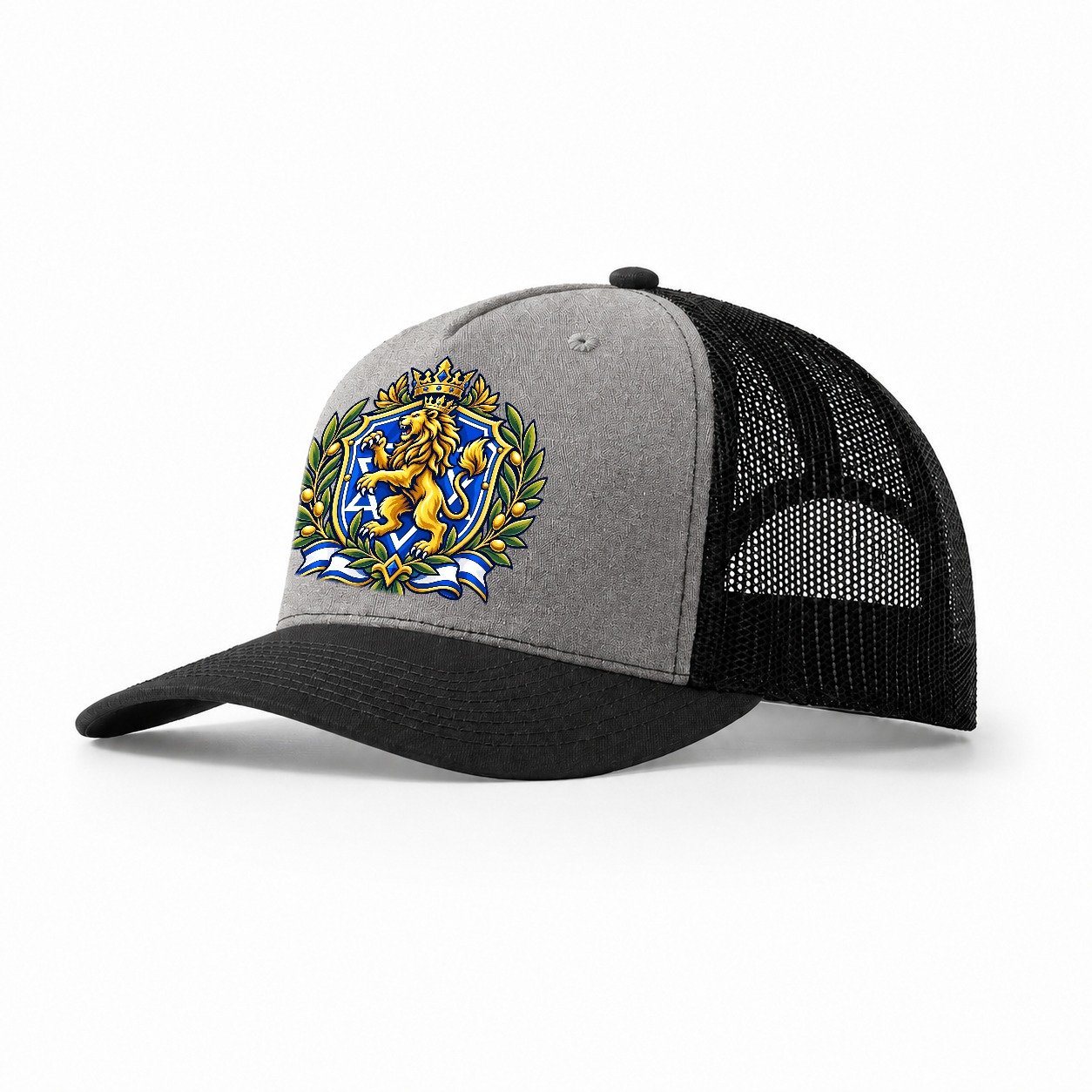 Israel Heraldic Crest Country Logos Trucker Hat – Grey Black