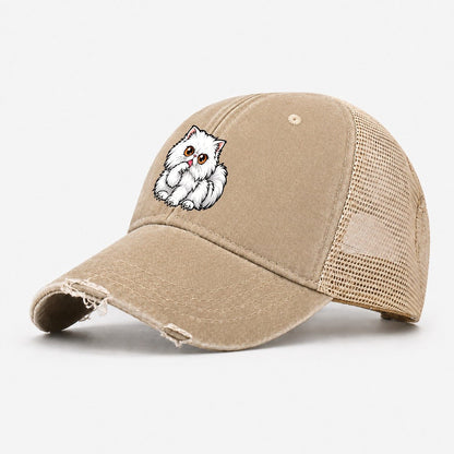 White Persian Grooming Peeking Cats Washed Trucker Hat – Khaki