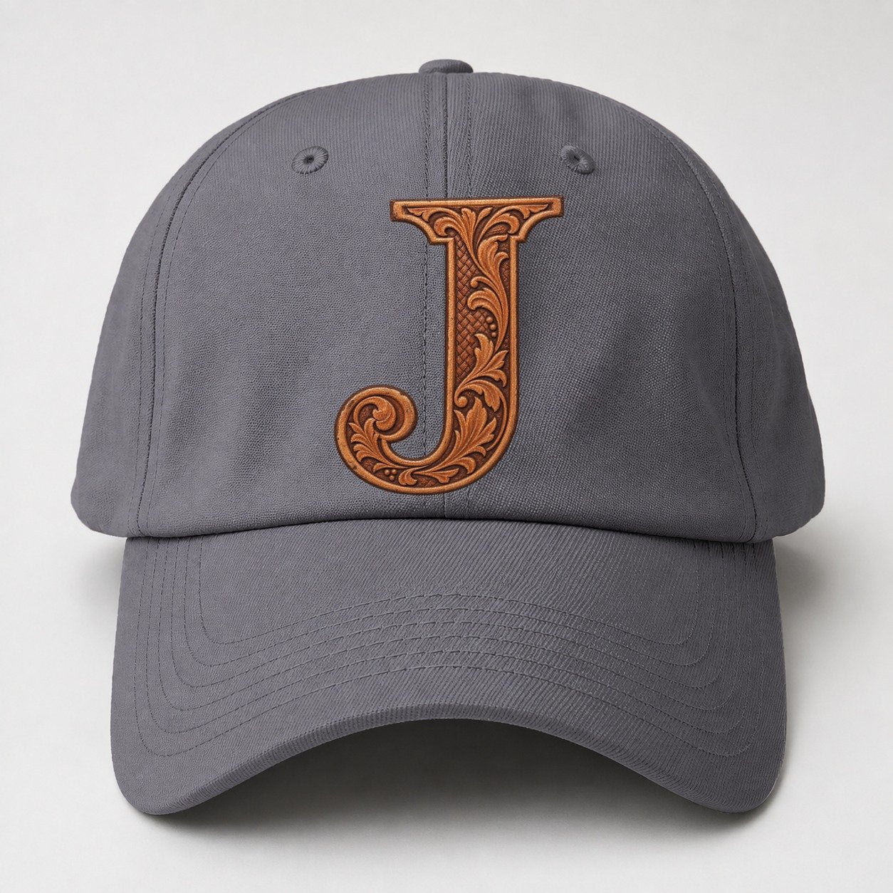 Tooled Leather J Monogram Baseball Cap – Grey