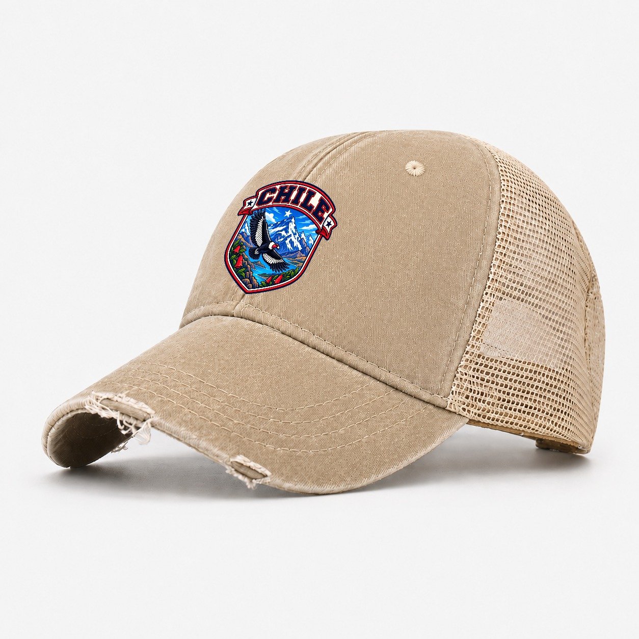 Chile Retro Badge Country Logos Washed Trucker Hat – Khaki