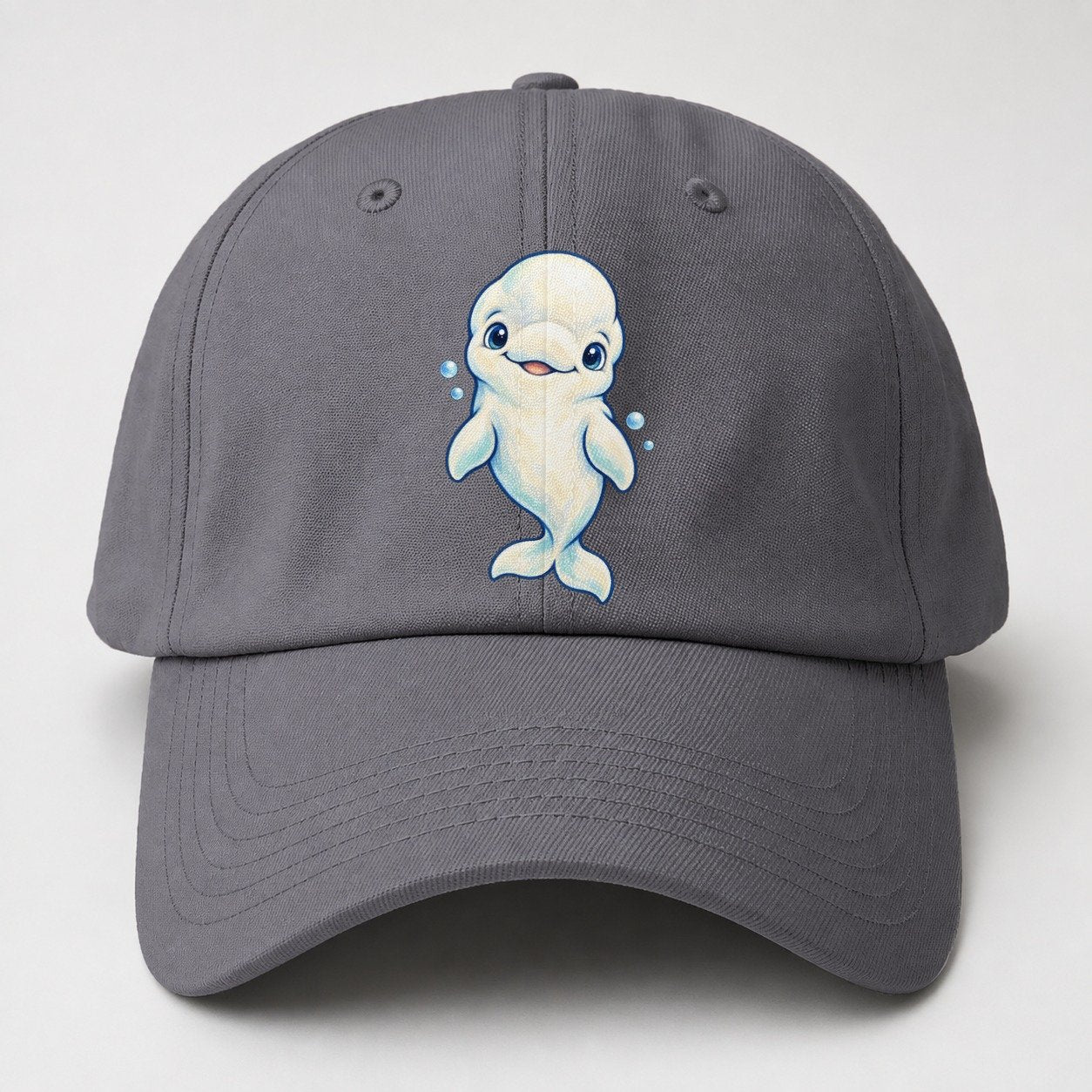 Beluga Whale Front Smile Sea Sprite Baseball Cap – Grey
