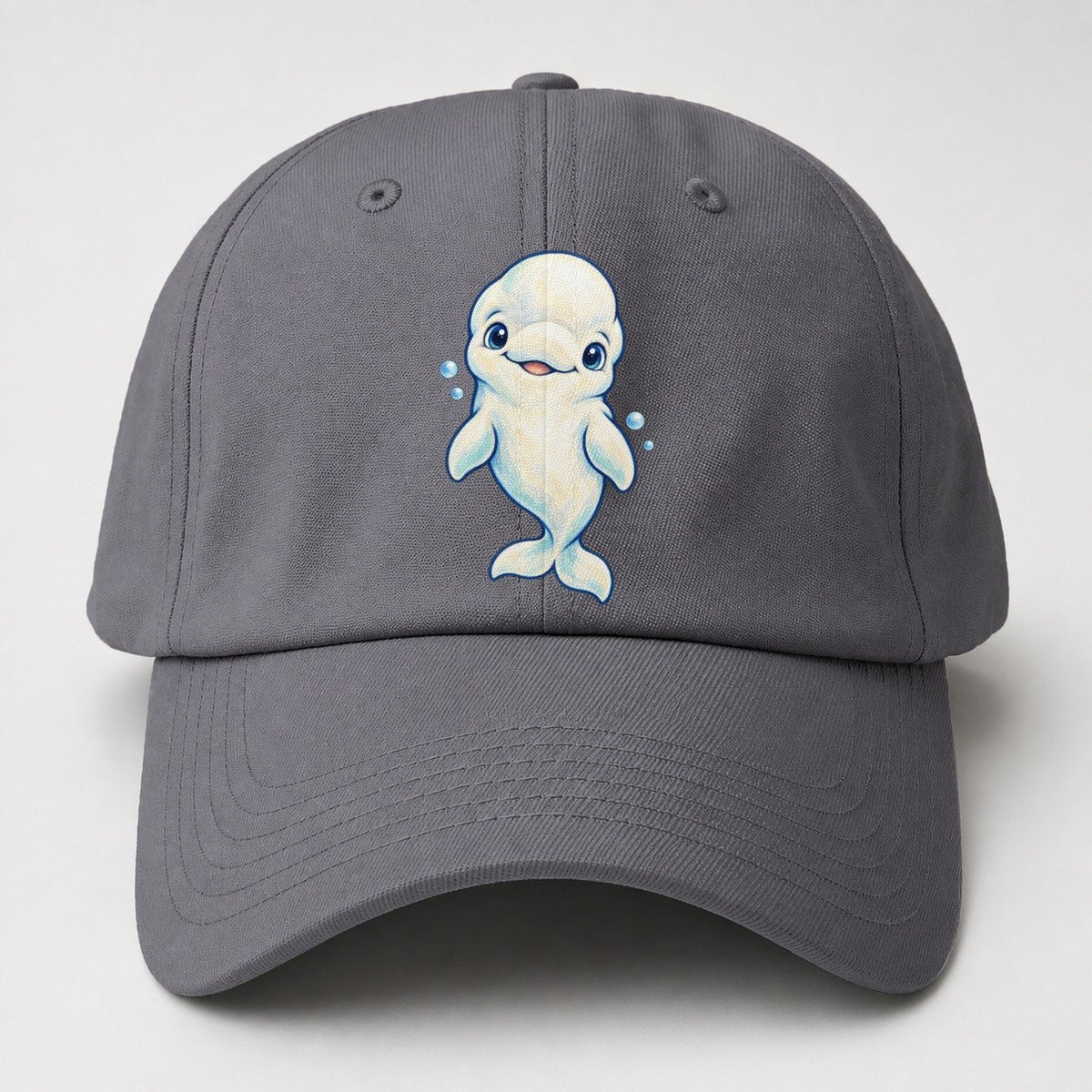 Beluga Whale Front Smile Sea Sprite Baseball Cap – Grey