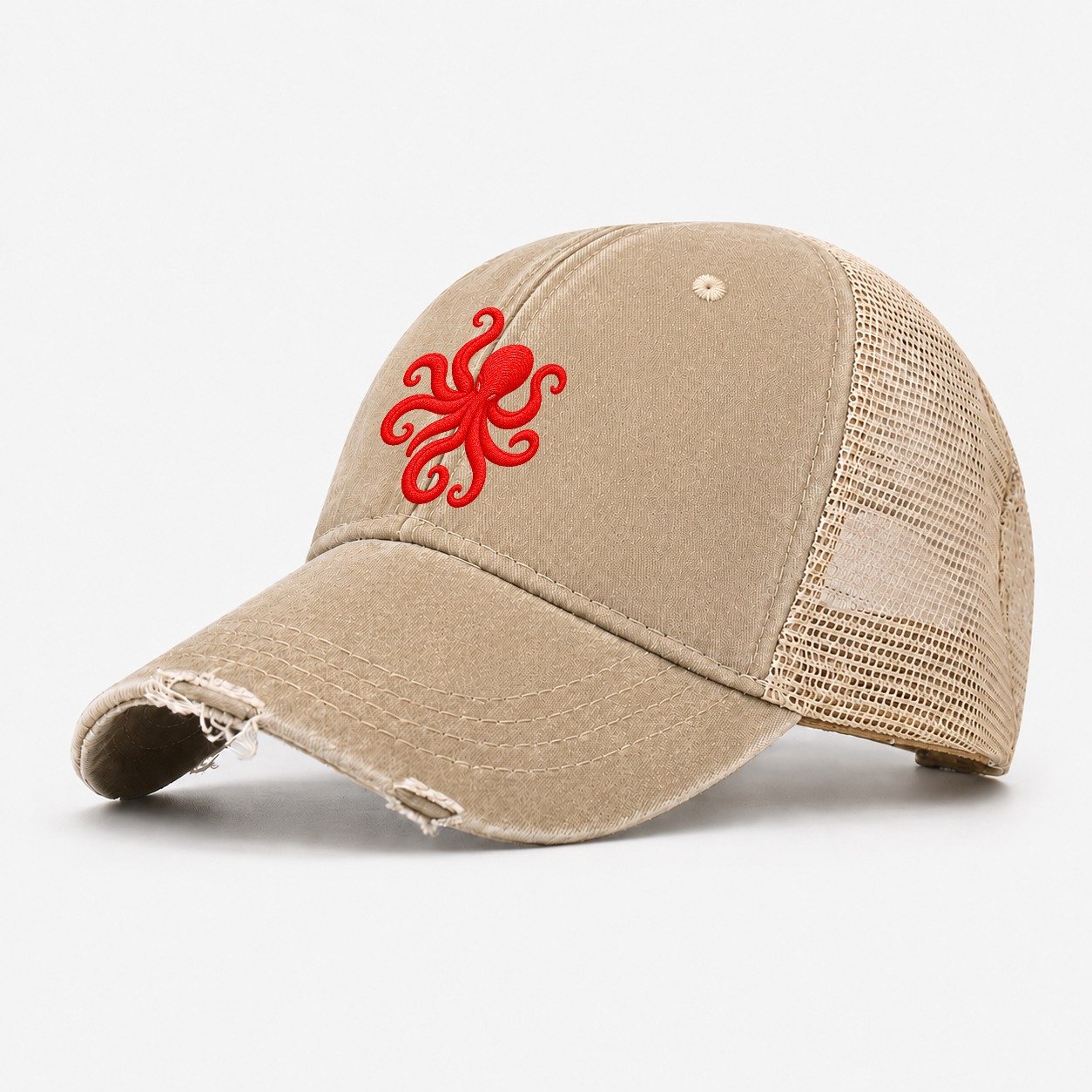 Octopus Spiral Reach Micro Motion Mark Washed Trucker Hat – Khaki