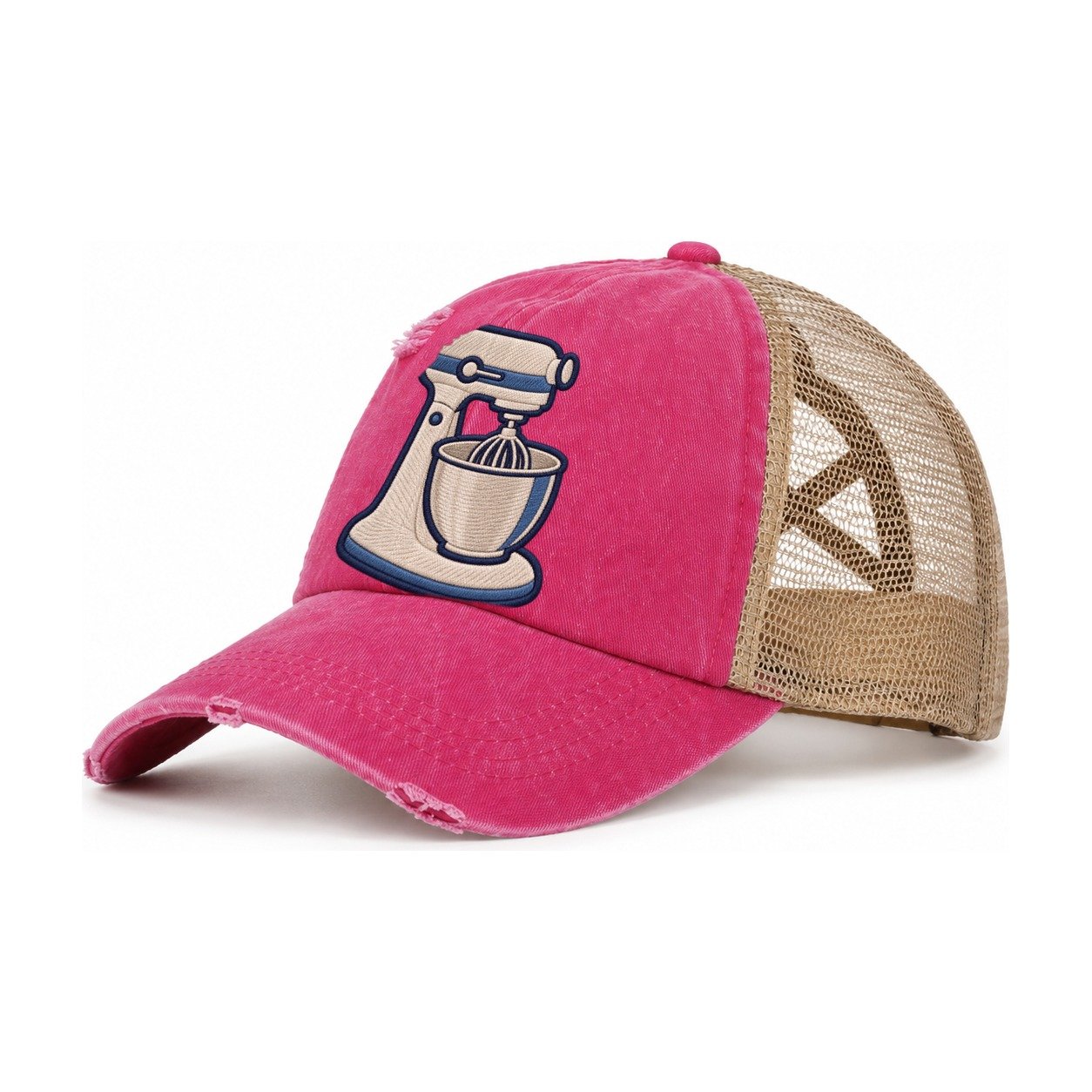 Stand Mixer Tiny Solo Marks Women's Ponytail Trucker Hat – Raspberry Khaki
