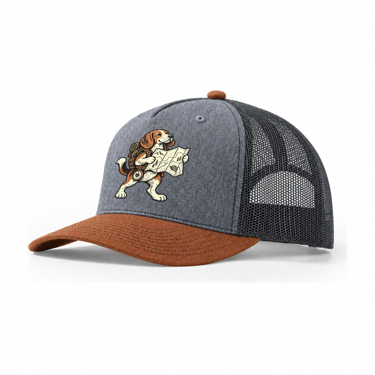 Beagle Trail Cartographer Sundown Familiars Trucker Hat – Heather Grey Rust Charcoal