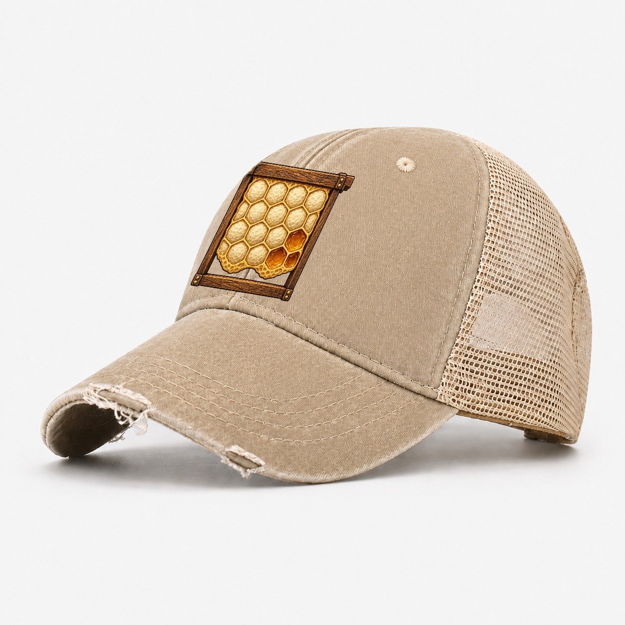 Capped Honey Frame Beekeeping Washed Trucker Hat – Khaki