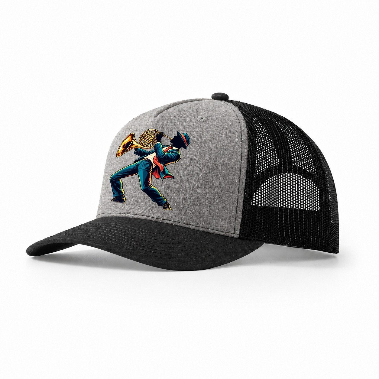 French Horn Icon Music Instruments Trucker Hat – Grey Black