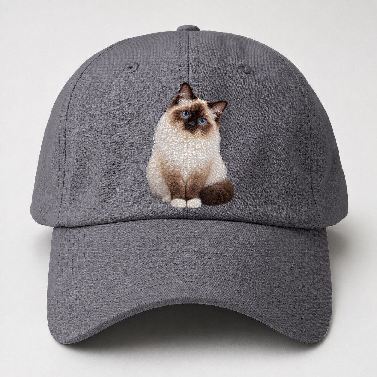 Birman Seated Portrait Realistic Cat Portrait Baseball Cap – Grey