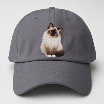 Birman Seated Portrait Realistic Cat Portrait Baseball Cap – Grey