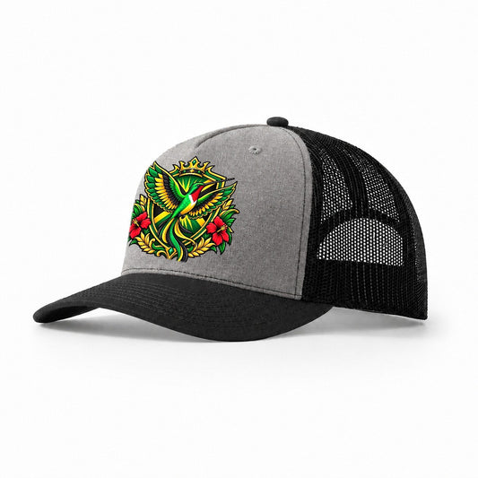 Jamaica Heraldic Crest Country Logos Trucker Hat – Grey Black