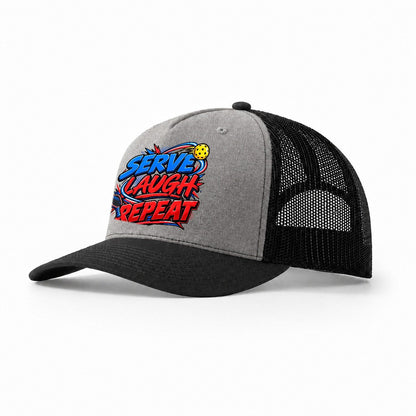 Serve Laugh Repeat Pickleball Life Trucker Hat – Grey Black
