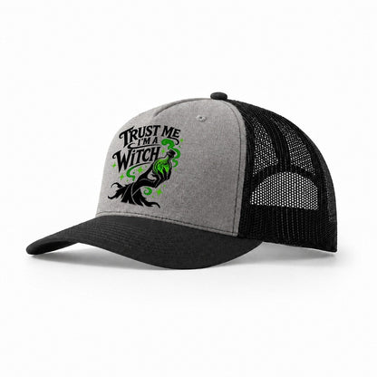 Trust Me I Am A Witch Slogan Witch Magic Trucker Hat – Grey Black