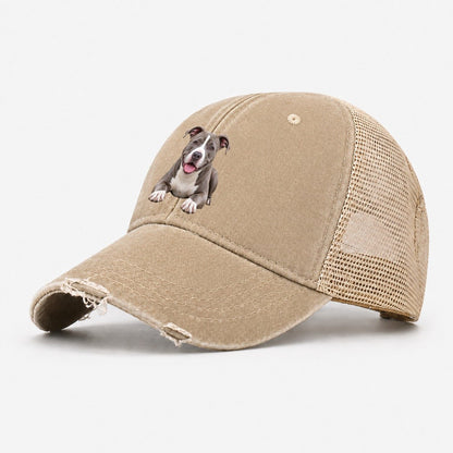 Pit Bull Terrier Lying Down Top Breeds Washed Trucker Hat – Khaki