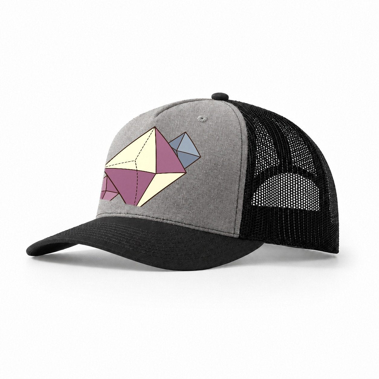 Fluorite Crystal Geometry Rocks And Minerals Trucker Hat – Grey Black