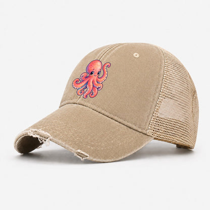 Octopus Tucked Curl Sea Sprite Washed Trucker Hat – Khaki