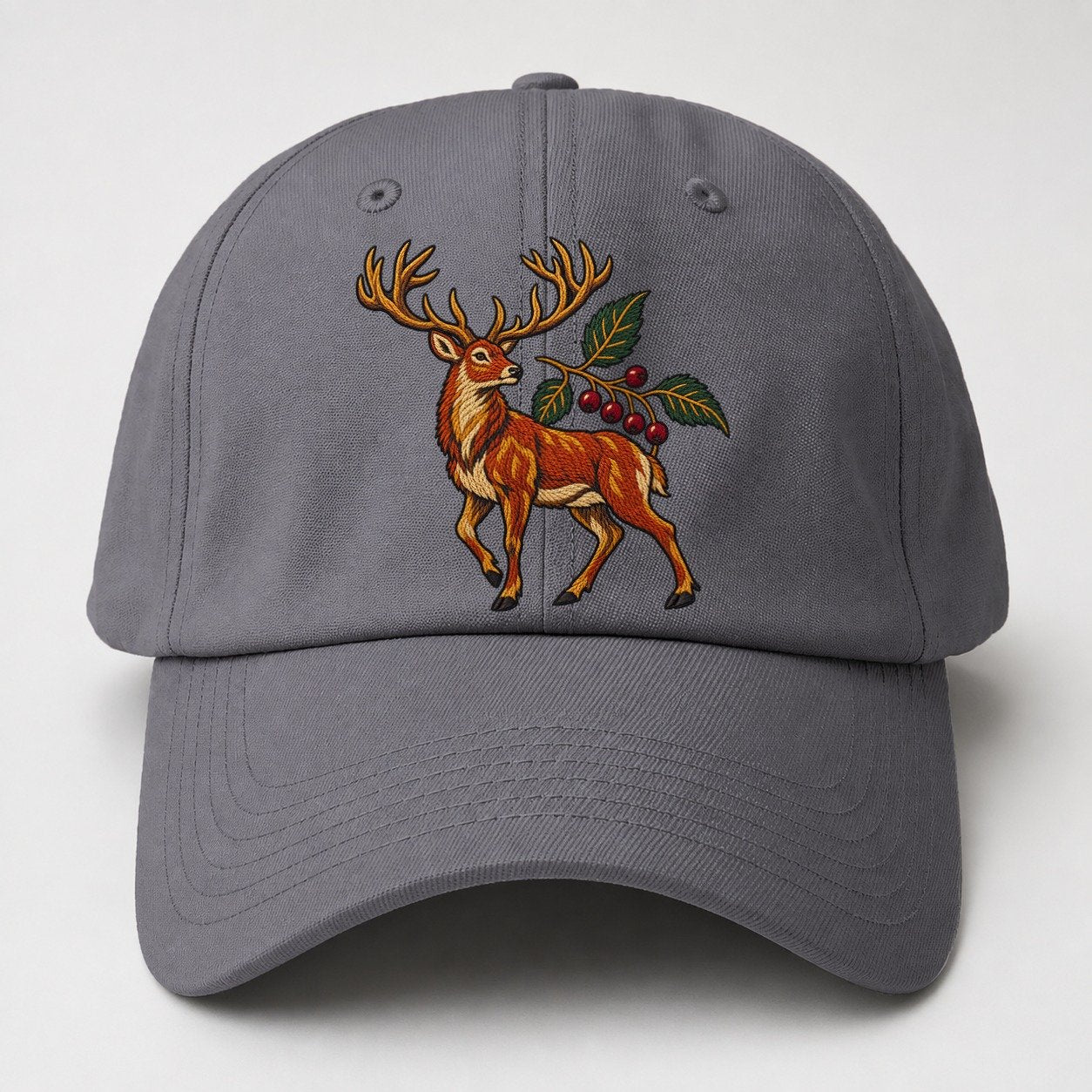 Red Deer And Rowan Berries Uk Culture Heritage Baseball Cap – Grey