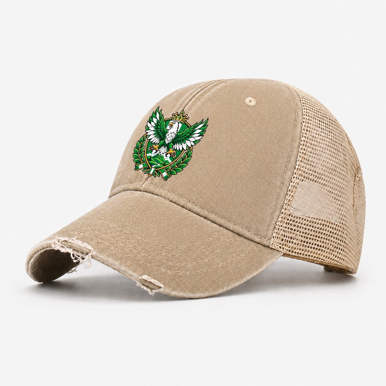 Nigeria Heraldic Crest Country Logos Washed Trucker Hat – Khaki