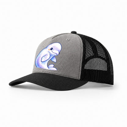 Beluga Whale Gentle Turn Sea Sprite Trucker Hat – Grey Black