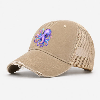 Octopus Playful Pinwheel Sea Sprite Washed Trucker Hat – Khaki