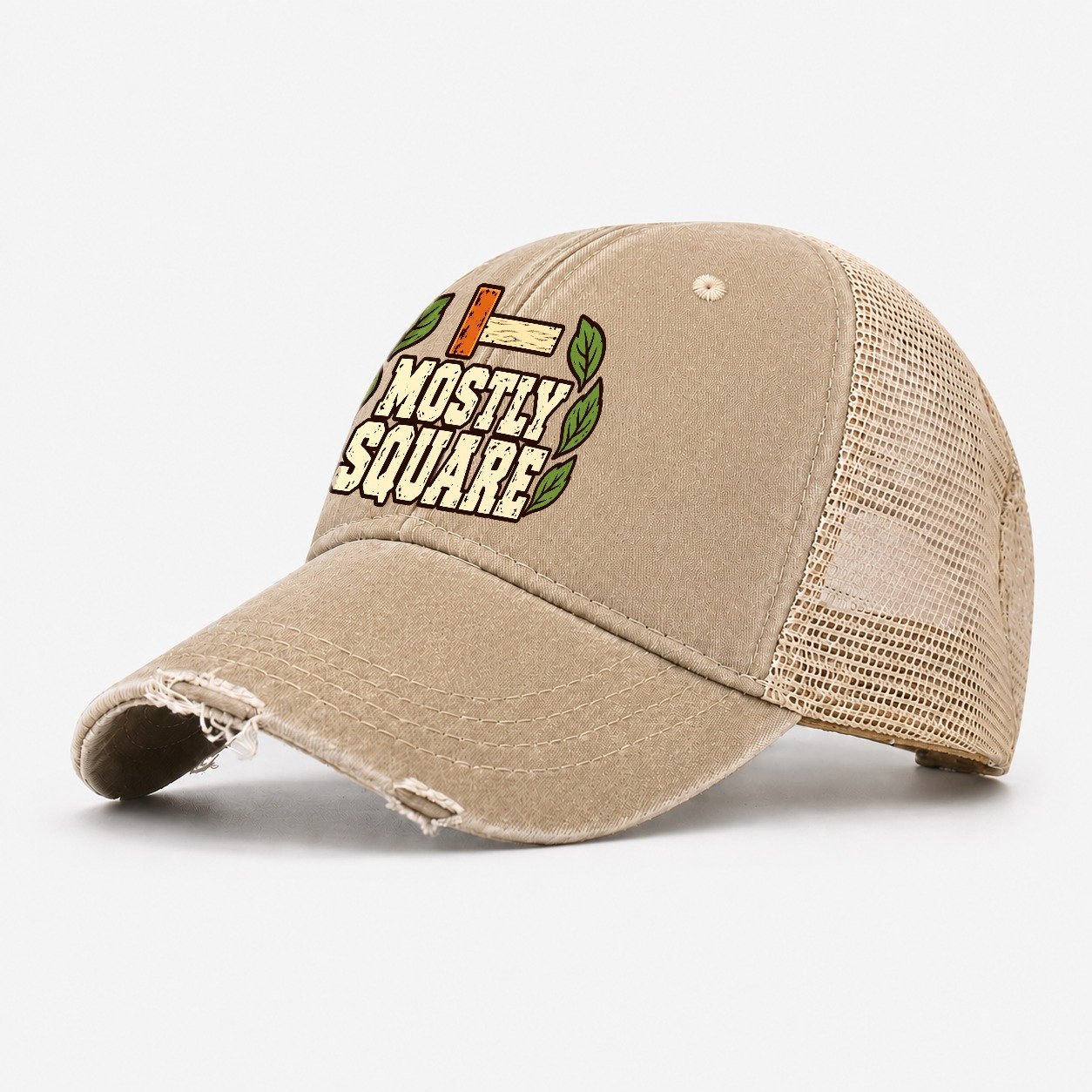 Mostly Square Woodworking Washed Trucker Hat – Khaki