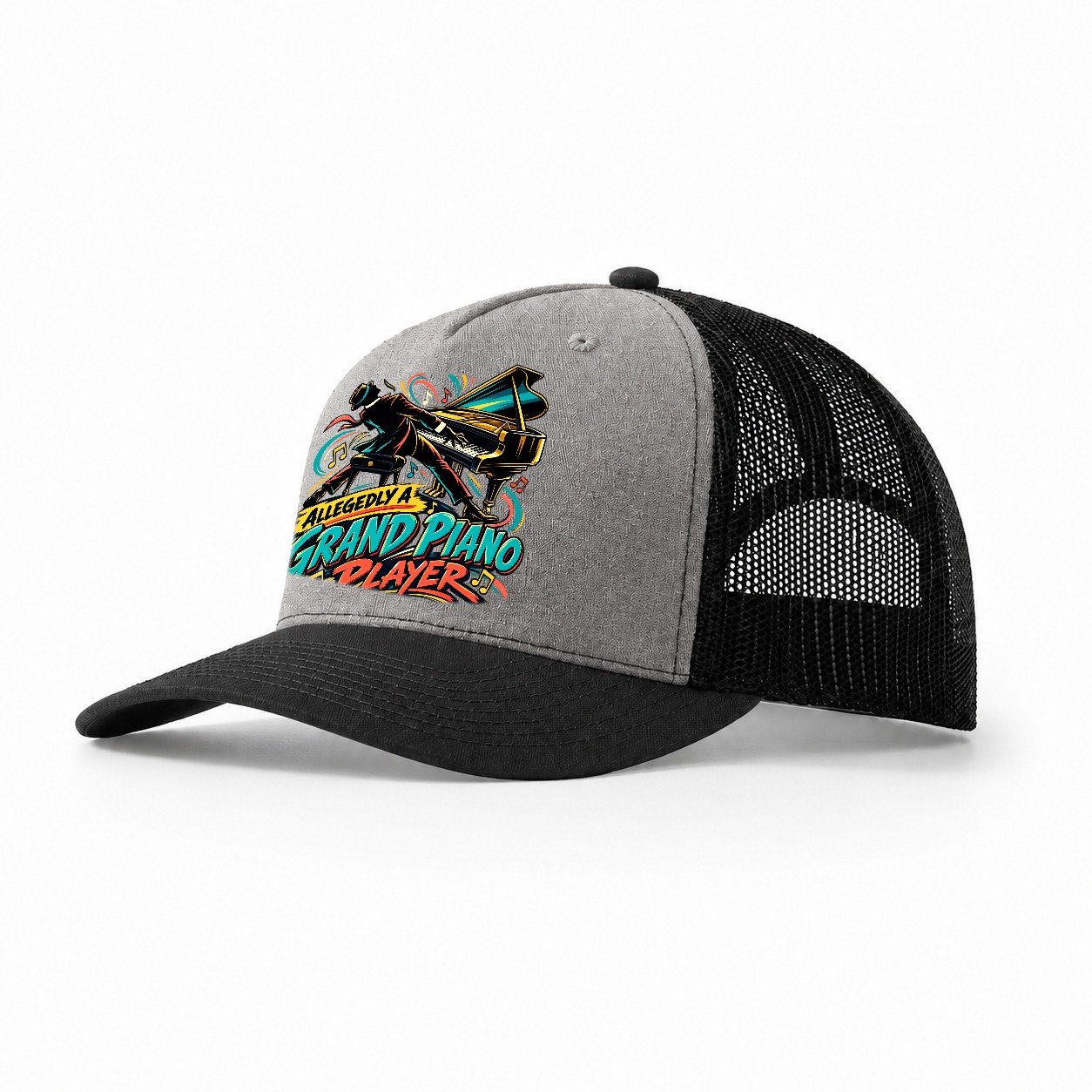 Allegedly A Grand Piano Player Music Instruments Trucker Hat – Grey Black