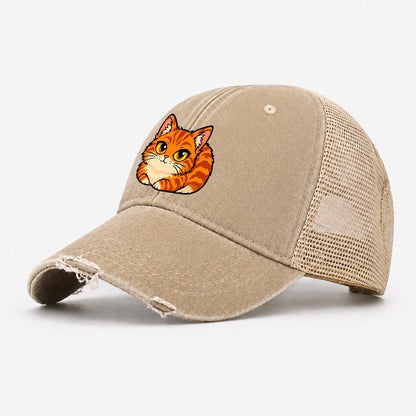 Orange Tabby Loafing Peeking Cats Washed Trucker Hat – Khaki