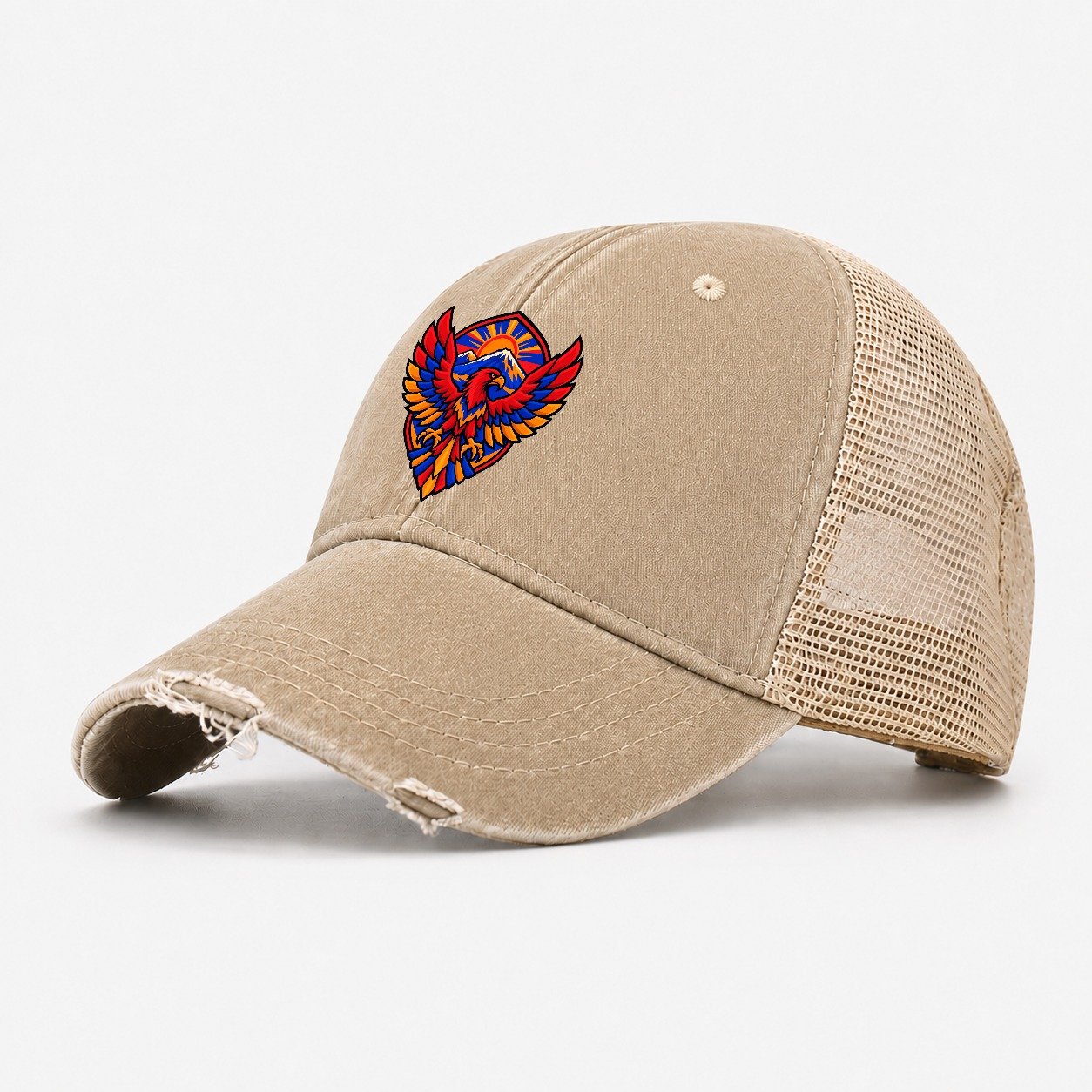 Armenia Minimal Emblem Country Logos Washed Trucker Hat – Khaki