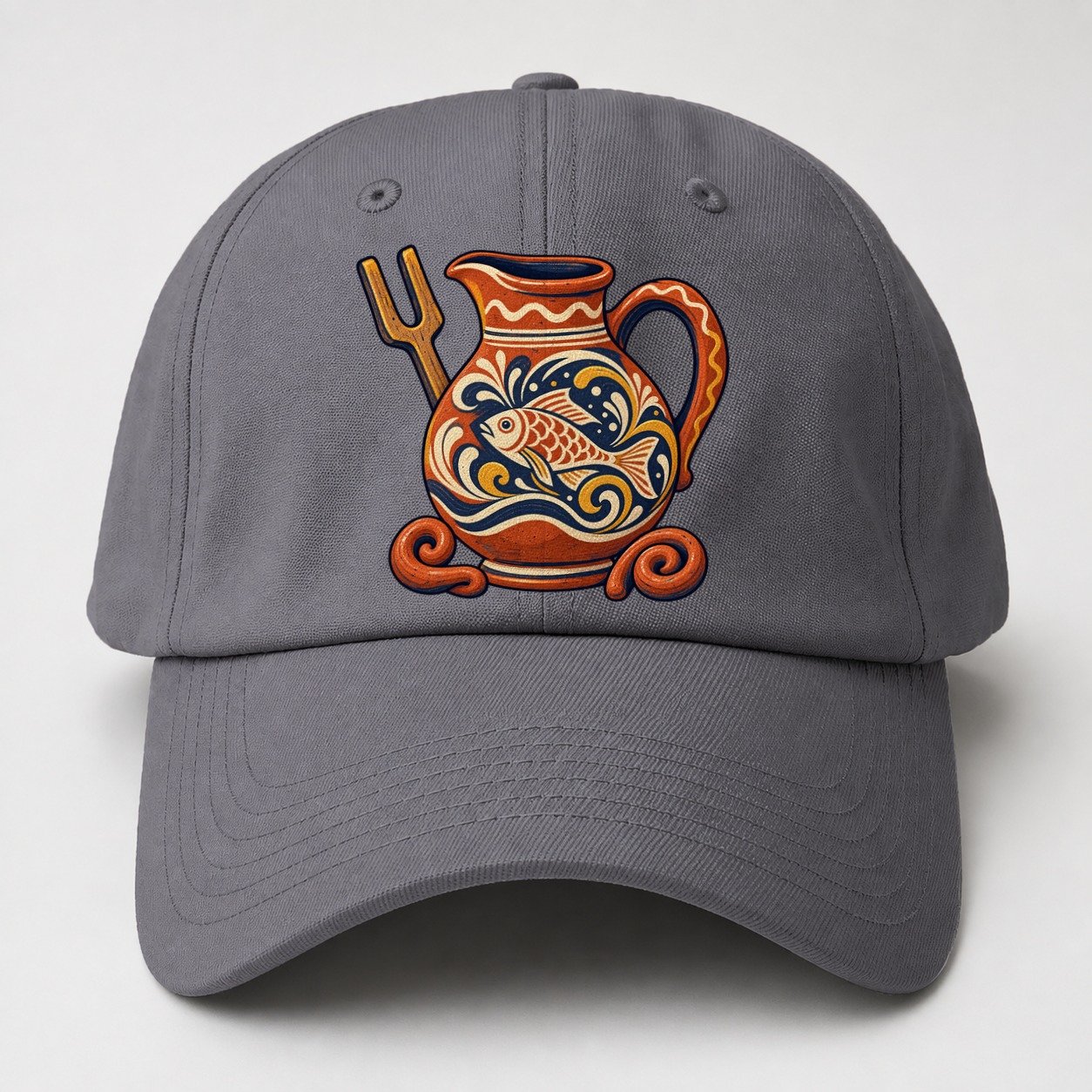 British Slipware Jug Kiln Fork And Clay Swirls Uk Culture Heritage Baseball Cap – Grey