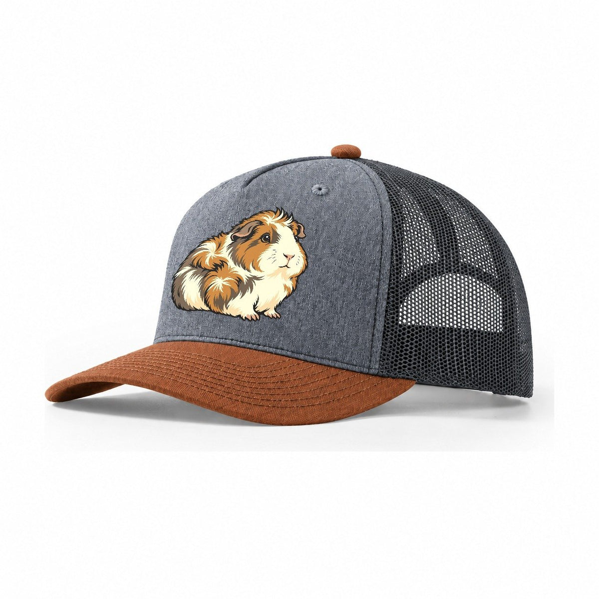 Guinea Pig Rosette Crown Small Pet Logos Trucker Hat – Heather Grey Rust Charcoal