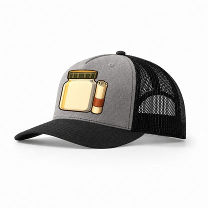 Jar Cache And Log Roll Geocaching Trucker Hat – Grey Black