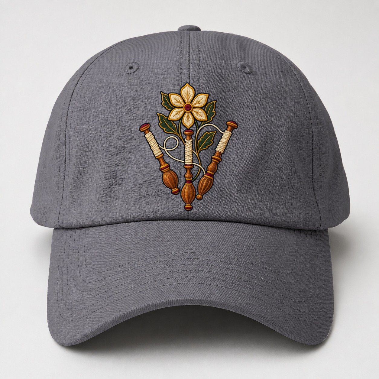 Three Lace Bobbins And Six Petal Linen Bloom Uk Culture Heritage Baseball Cap – Grey