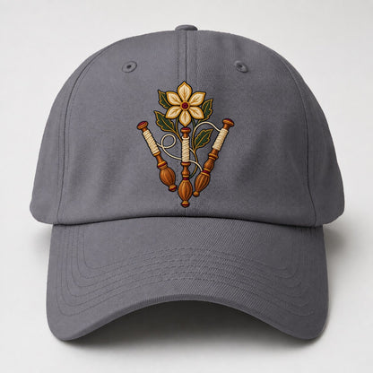 Three Lace Bobbins And Six Petal Linen Bloom Uk Culture Heritage Baseball Cap – Grey