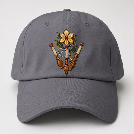 Three Lace Bobbins And Six Petal Linen Bloom Uk Culture Heritage Baseball Cap – Grey