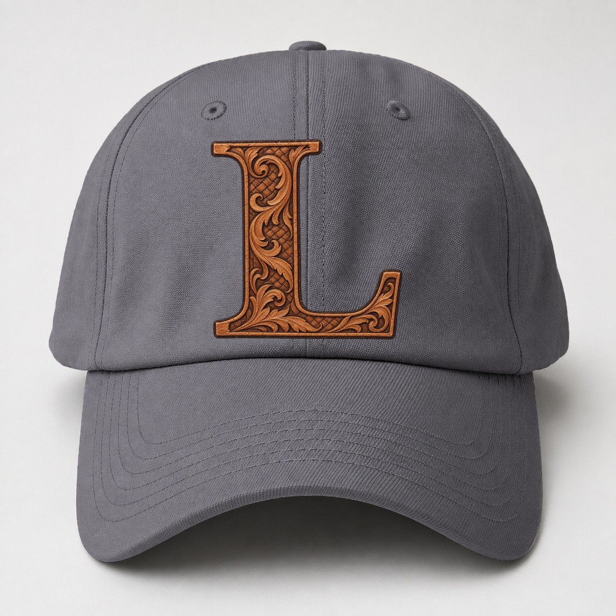 Tooled Leather L Monogram Baseball Cap – Grey