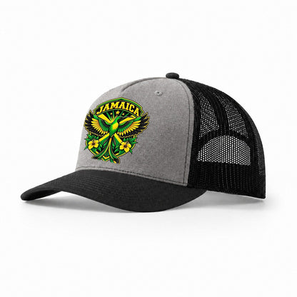 Jamaica Retro Badge Country Logos Trucker Hat – Grey Black