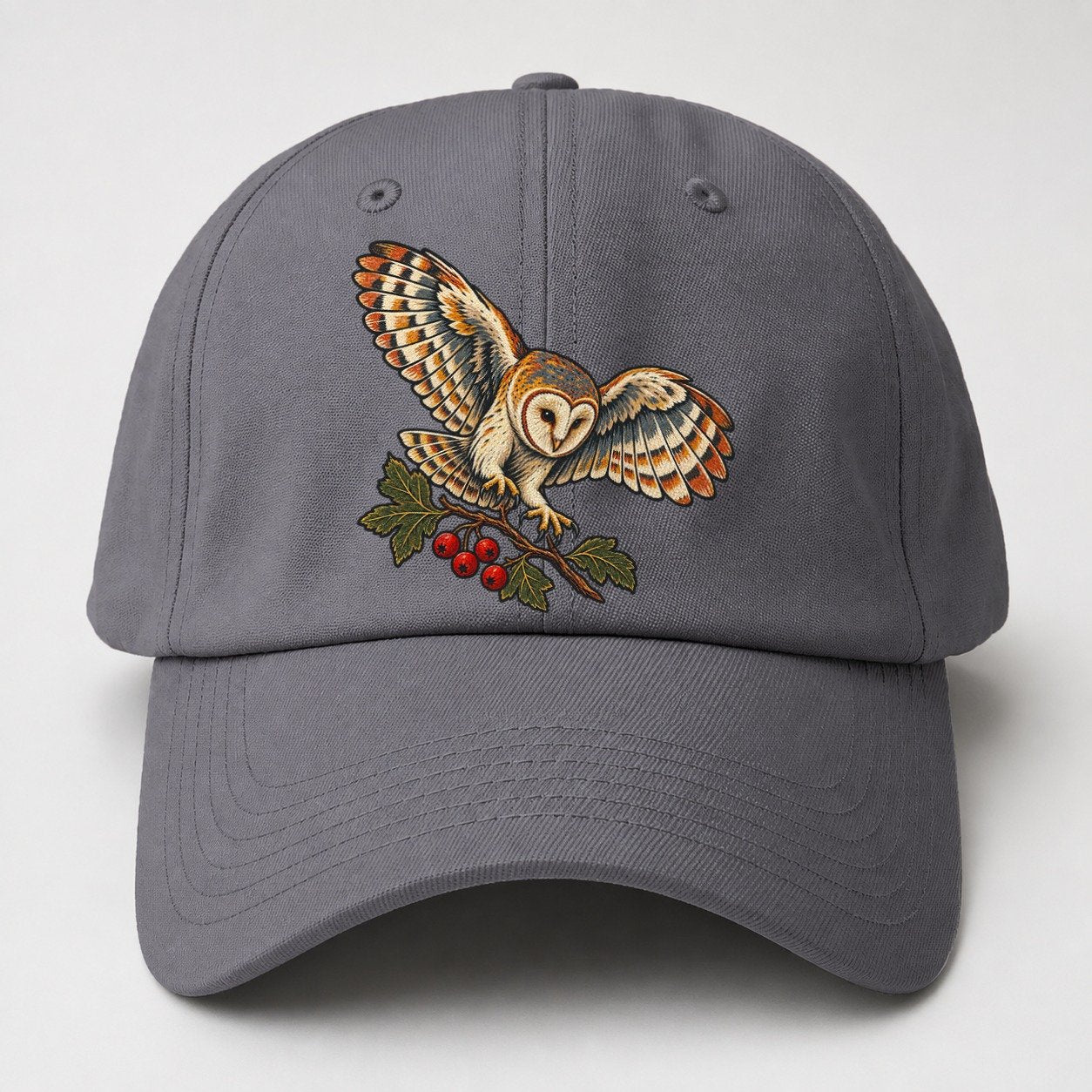 Barn Owl And Hawthorn Berries Uk Culture Heritage Baseball Cap – Grey