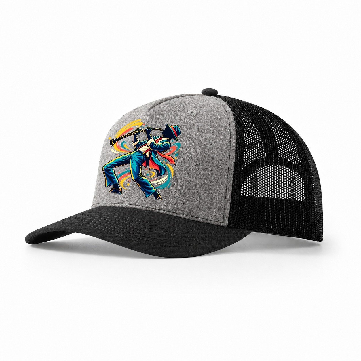 Clarinet Icon Music Instruments Trucker Hat – Grey Black