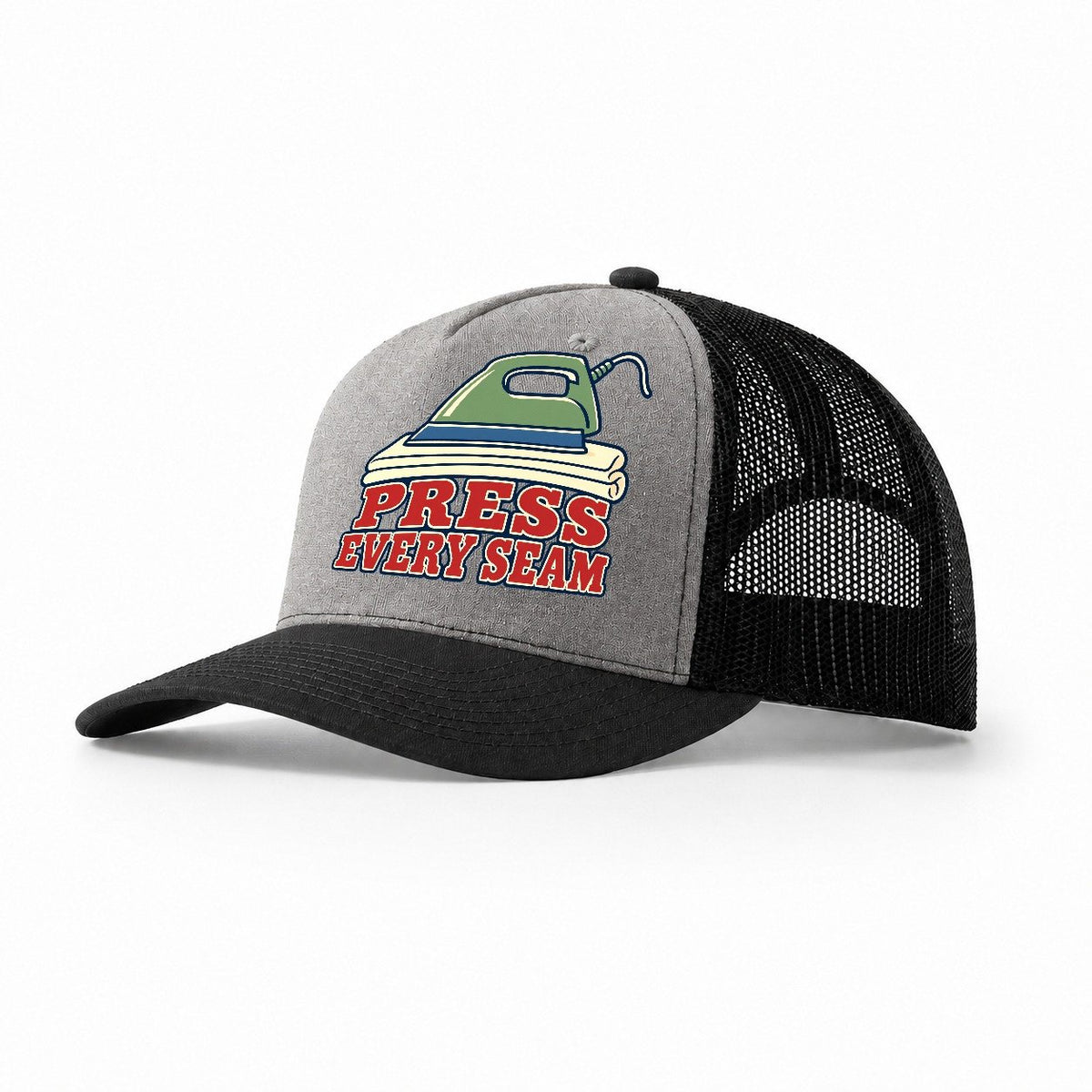 Press Every Seam Sewing And Quilting Trucker Hat – Grey Black