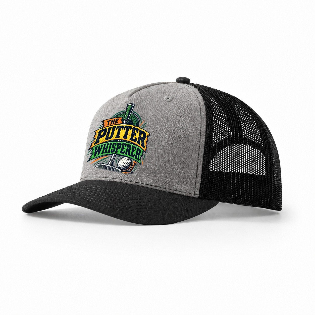 The Putter Whisperer Golf Life Trucker Hat – Grey Black