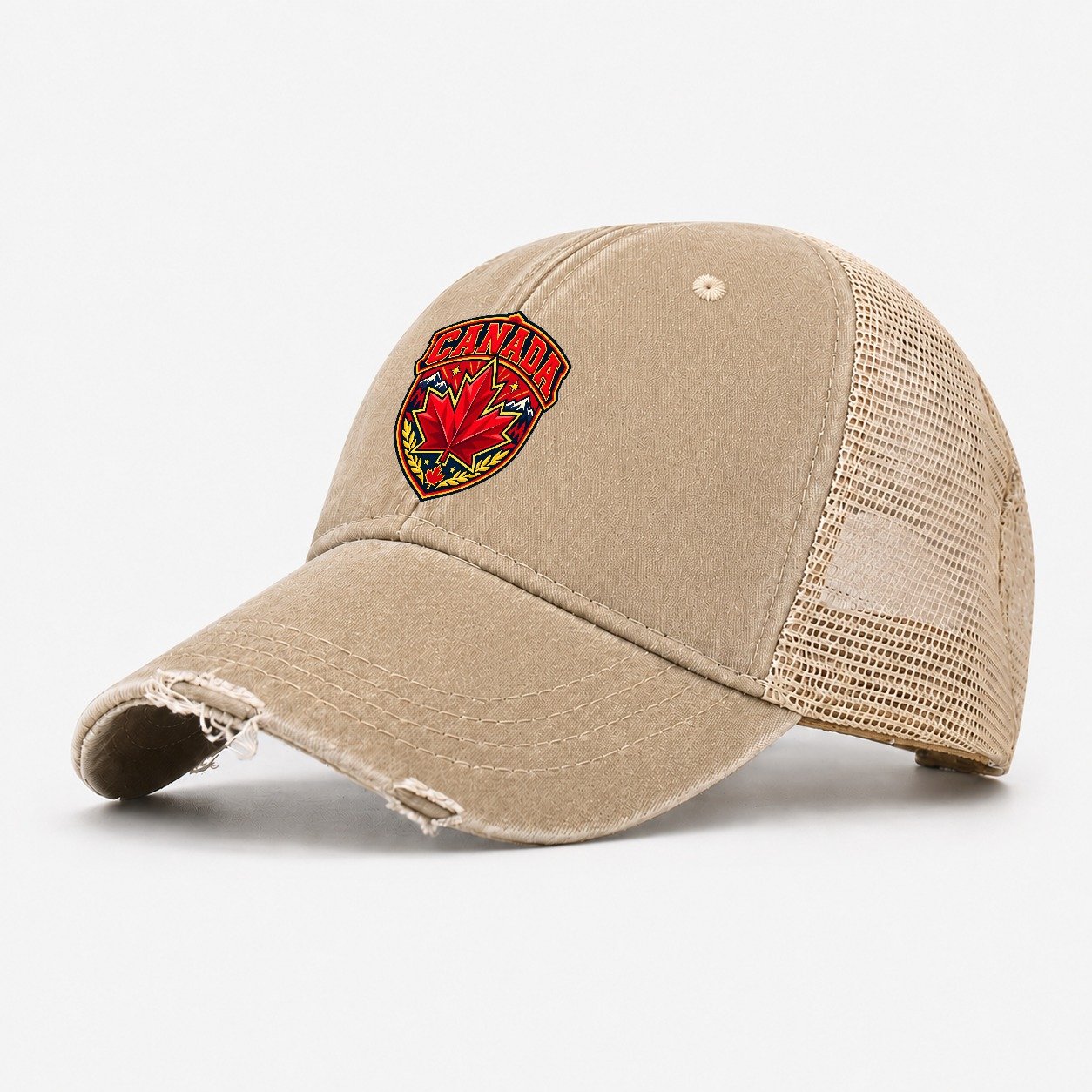 Canada Retro Badge Country Logos Washed Trucker Hat – Khaki