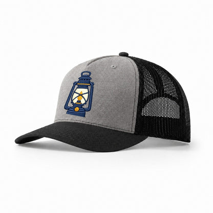Camp Lantern Tiny Solo Marks Trucker Hat – Grey Black
