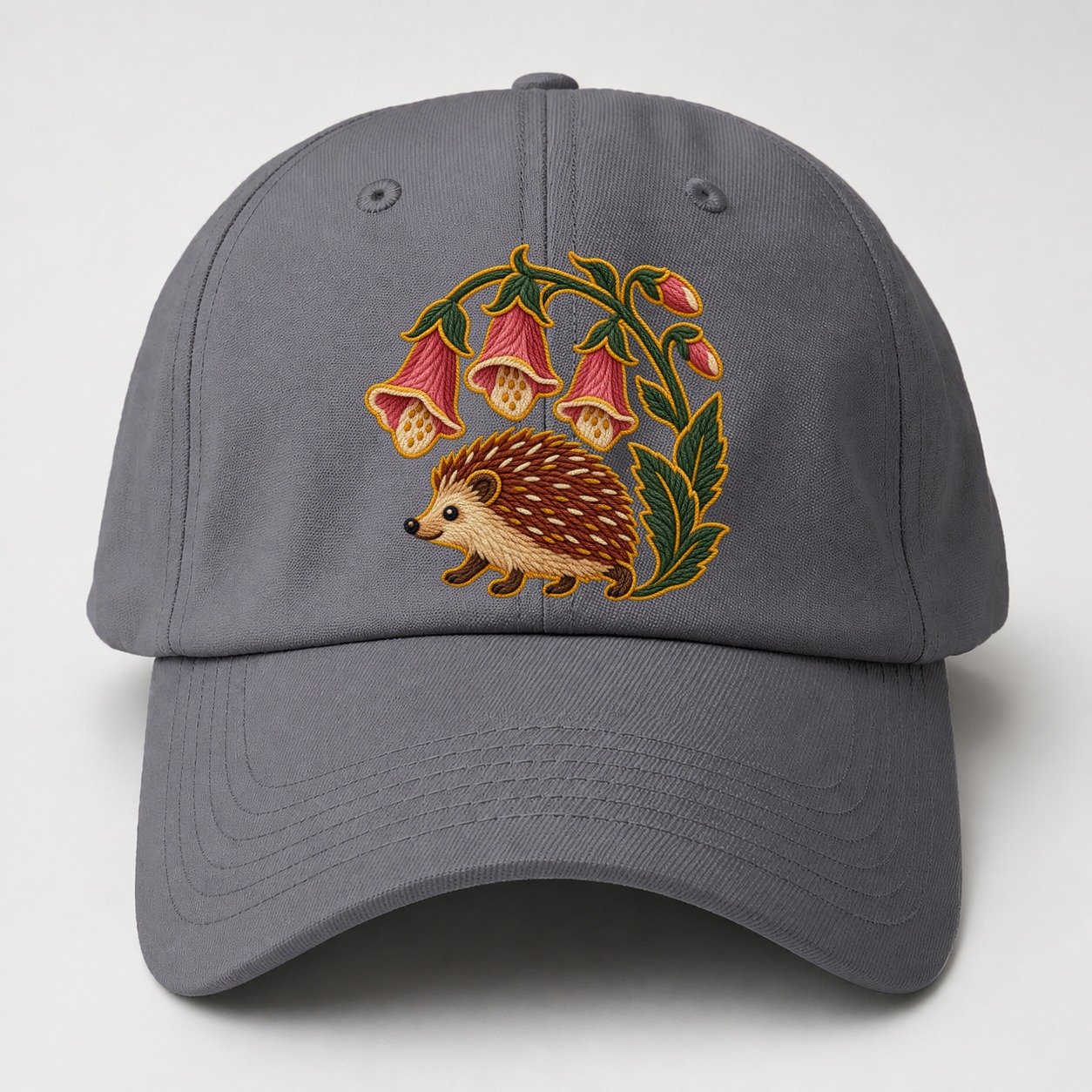 English Foxglove And Hedgehog Uk Culture Heritage Baseball Cap – Grey
