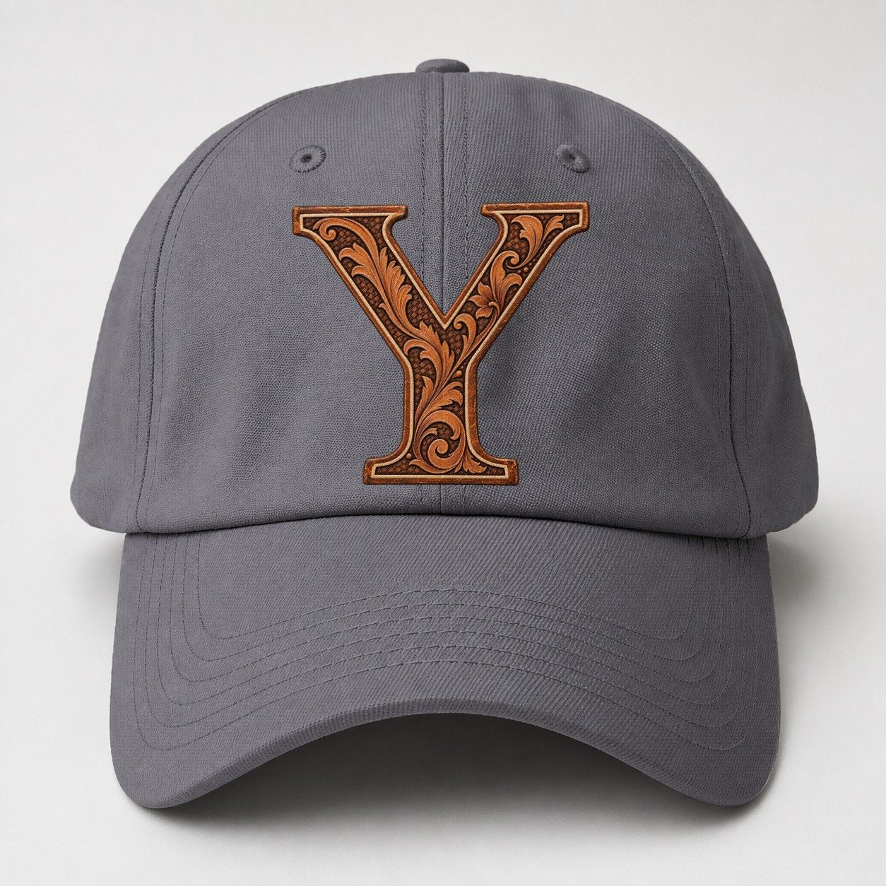 Tooled Leather Y Monogram Baseball Cap – Grey