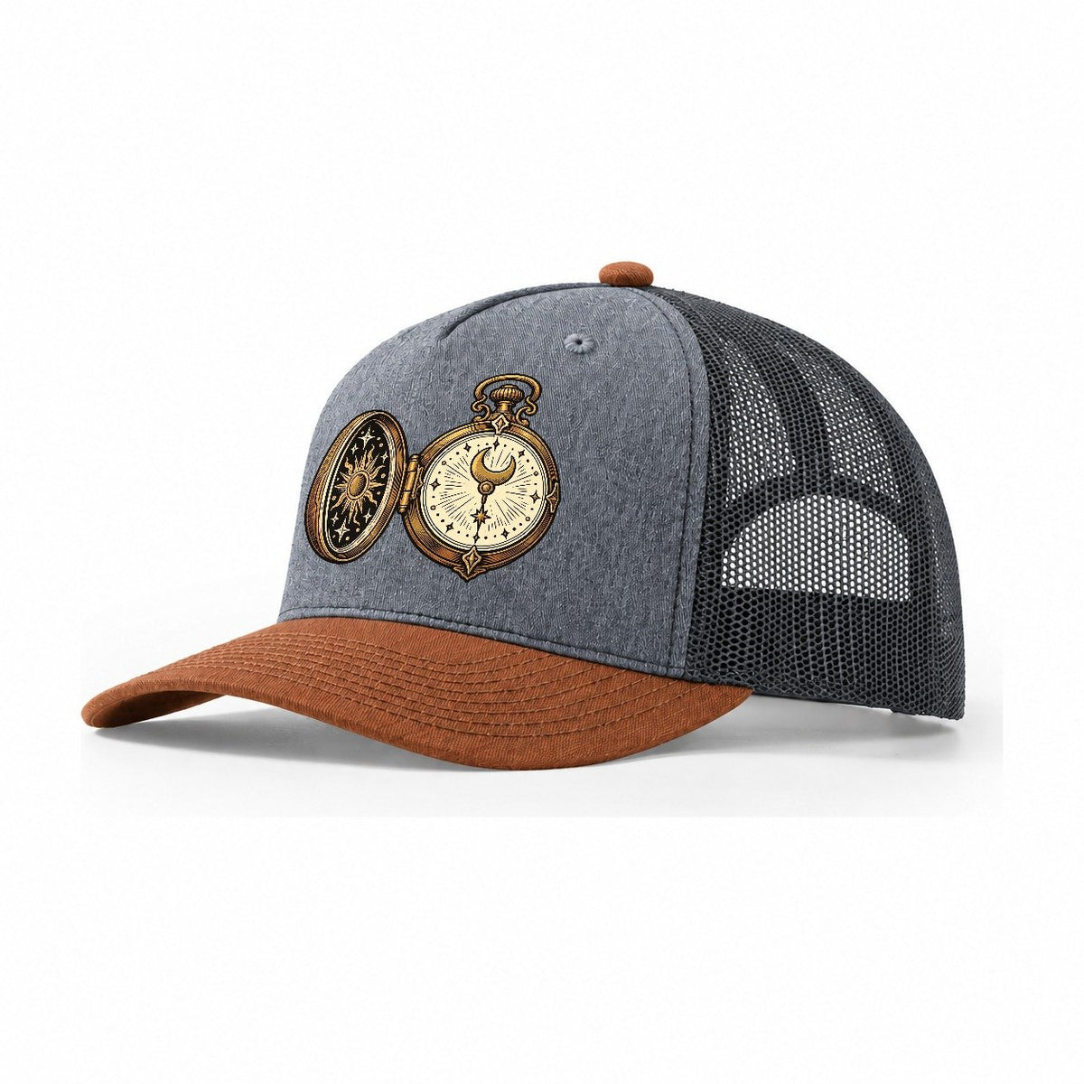 Night Watch Pocketwatch Sundown Familiars Trucker Hat – Heather Grey Rust Charcoal
