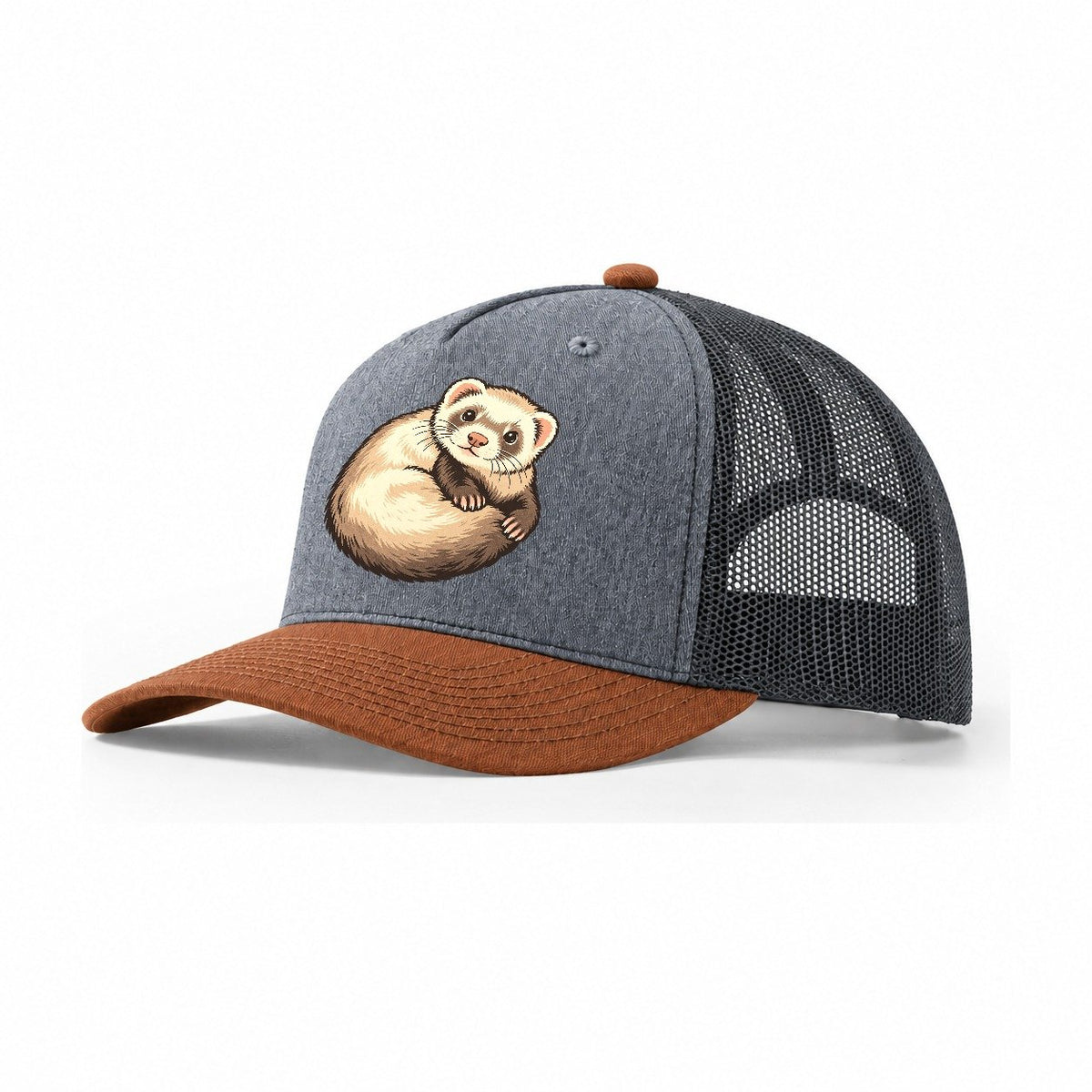 Ferret Loop Small Pet Logos Trucker Hat – Heather Grey Rust Charcoal